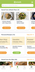 saved meals screen to repeat meals